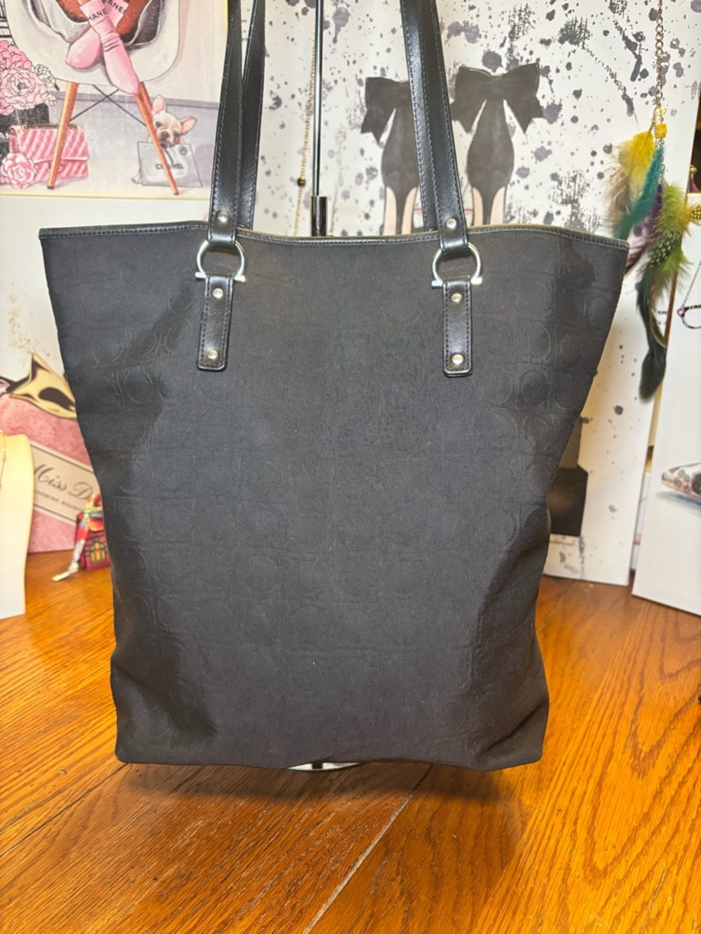 Authentic Salvatore Ferragamo Black Tote | Made in Italy | Red Lined Shopper Bag